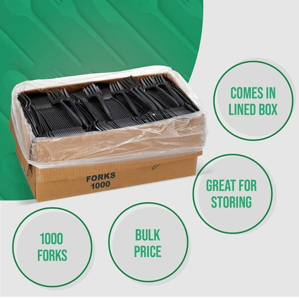 1,000 Plastic Disposable Forks Bulk Black Medium Weight Disposable Silverware